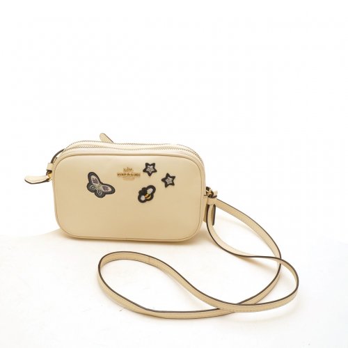 COACH BEIGE SMALL CROSSBODY BAG WITH APPLIQUE SIGNS 