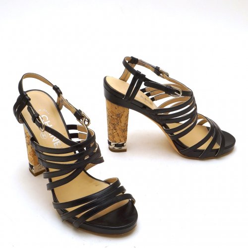 CHANEL BLACK HEEL SANDALS WITH STRAPS AND CHUNKY HEEL SIZE:37