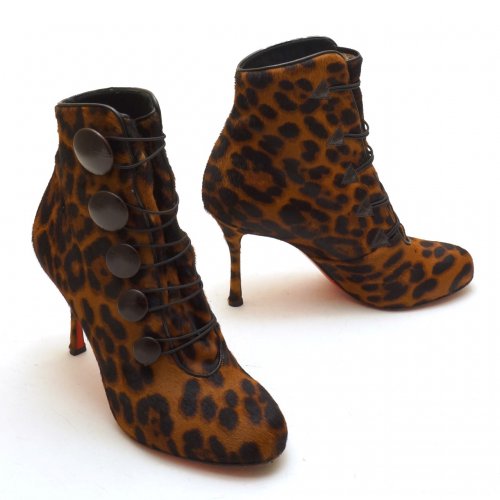CHRISTIAN LOUBOUTIN PONY SKIN LEOPARD ANKLE BOOTS SIZE:37