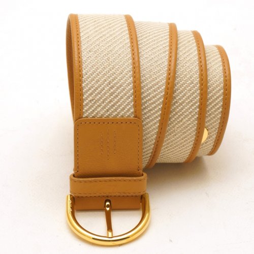 LORO PIANA BEIGE BELT FABRIC WITH LETHER AND GOLD DETAILS SIZE:90