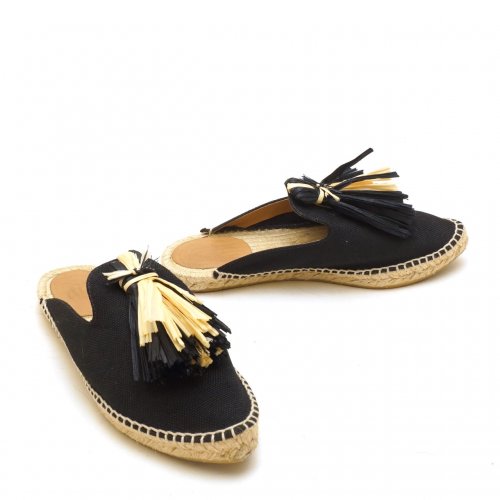 CASTANER BLACK CLOTH FLAT MULES WITH TASSELS SIZE:38