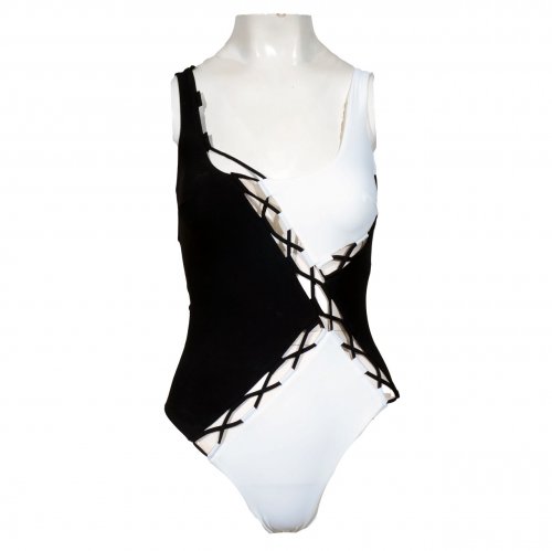 AGENT PROVOCATEUR ONE PICE BLACK/OFF-WHITE SWIMSUIT SIZE:3/UK10