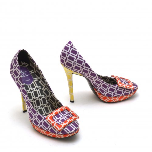 ROGER VIVIER CLOTH PURPLE RED YELLOW PUMPS 37