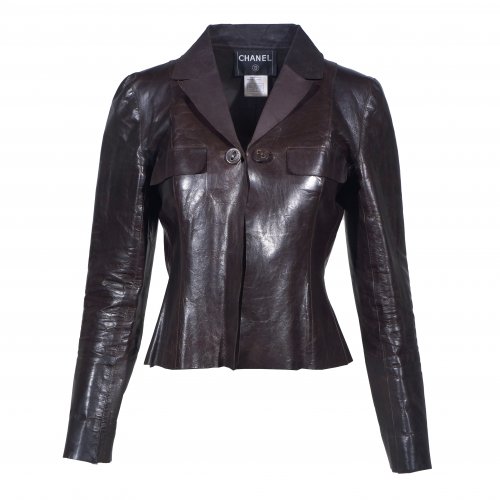 CHANEL BROWN LEATHER JACKET FR 38