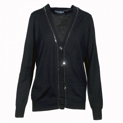 DOLCE &  GABBANA BLACK CARDIGAN WITH SILVER CHAIN IT44