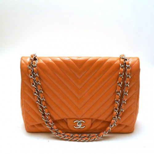 CHANEL PEACHY PATENT LEATHER BAG 